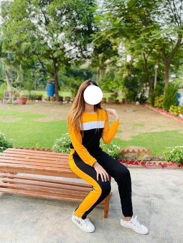 Panel Yellow Full Sleeves Tracksuit - Zarar Outfit
