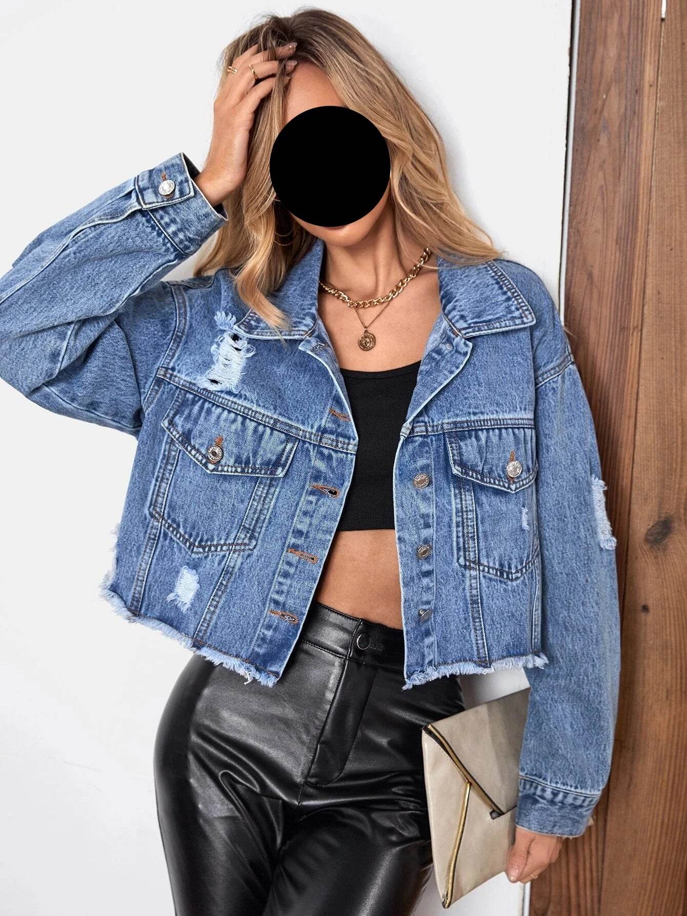 Crop Damage Denim Jacket - Zarar Outfit
