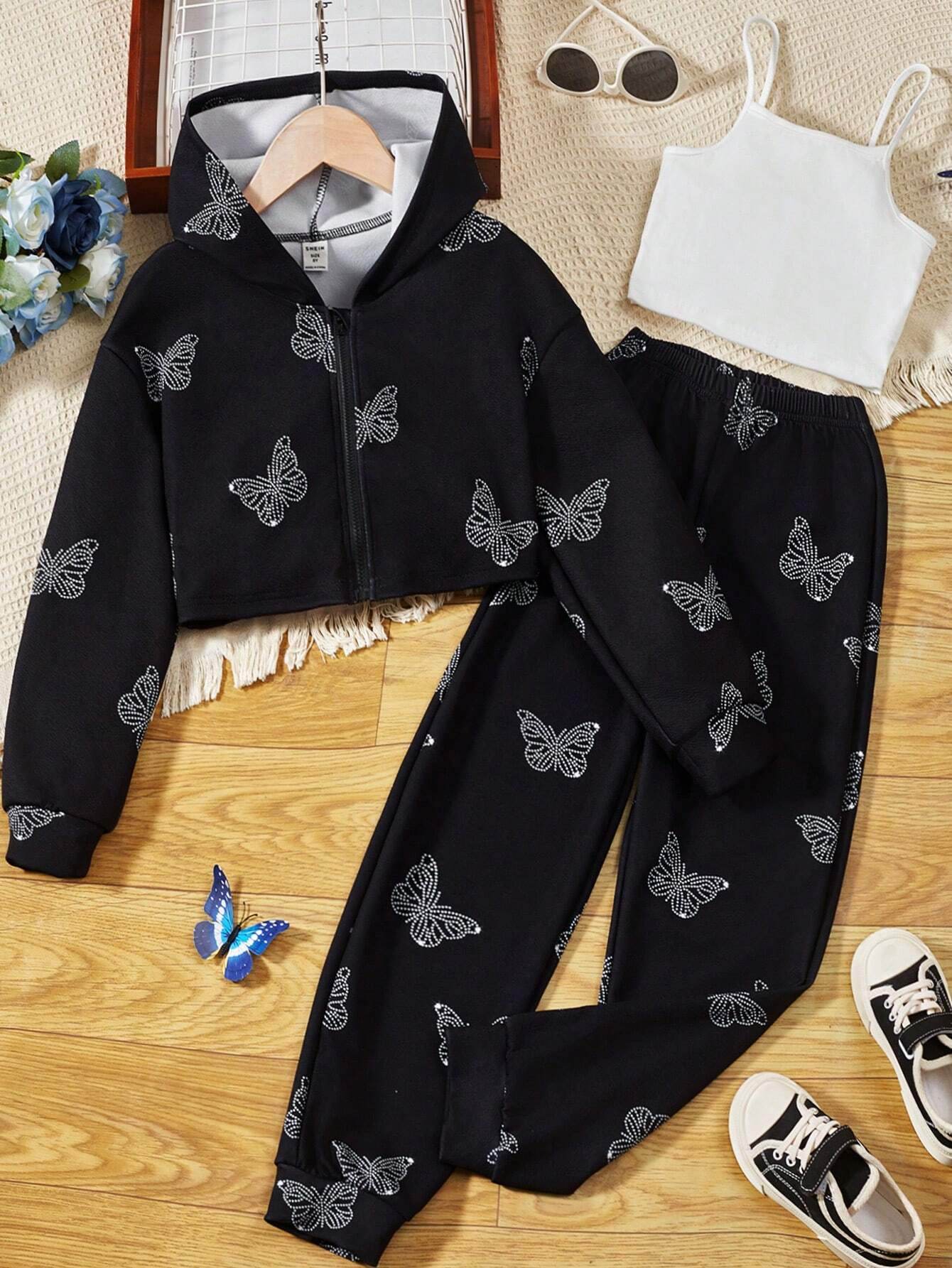 Dotted Butterfly 3Pc Tracksuit - Zarar Outfit