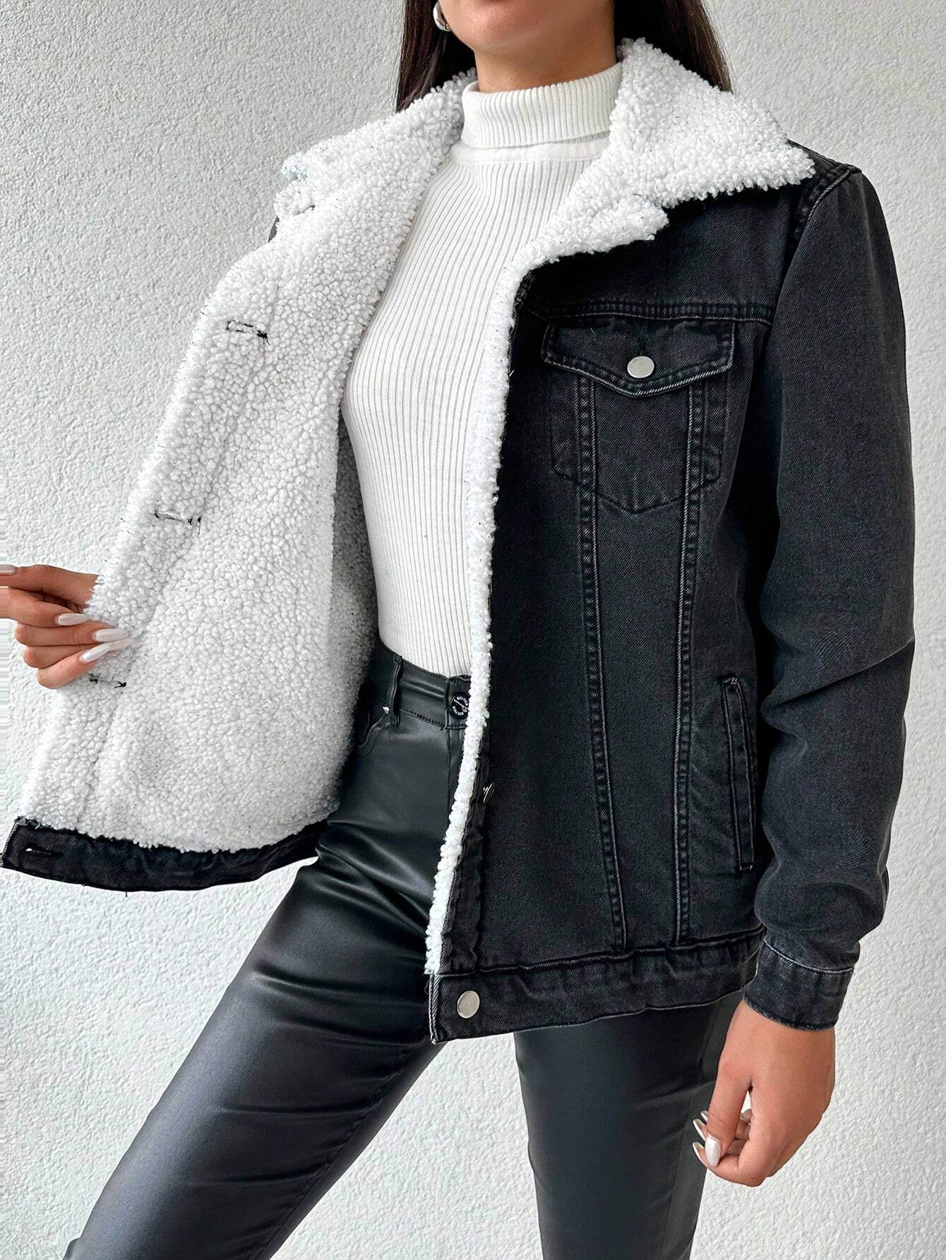 Black Fur Denim Jacket - Zarar Outfit