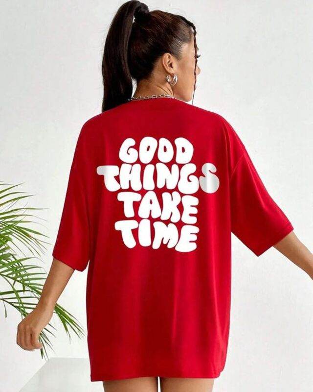 Good Things Take Time Oversized/Drop Shoulder Tee - Zarar Outfit