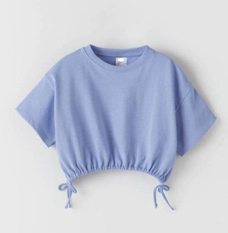 Blue Bottom Drawstring Crop Shirt - Zarar Outfit