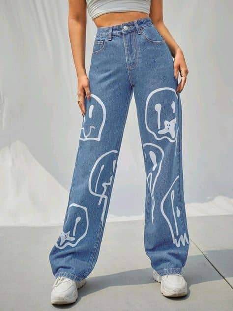 Smile Printed Wide Leg Jeans - Zarar Outfit