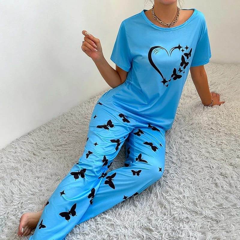 Heart & Butterfly Night Wear Blue - Zarar Outfit