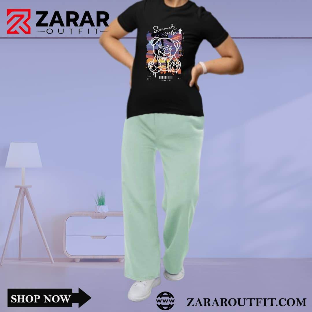 Bear Print Wide Leg Tracksuit - Zarar Outfit