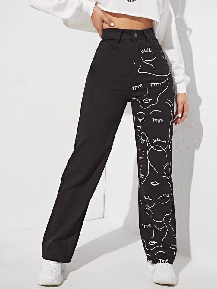Graphic Straight Leg Jeans - Zarar Outfit