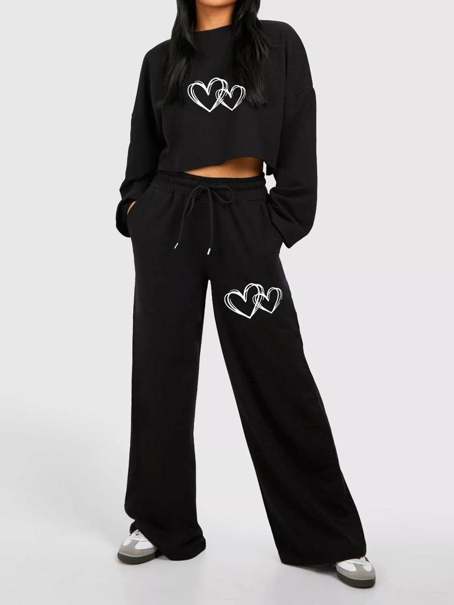 Crop Sweatshirt Wide Leg Tracksuit - Zarar Outfit
