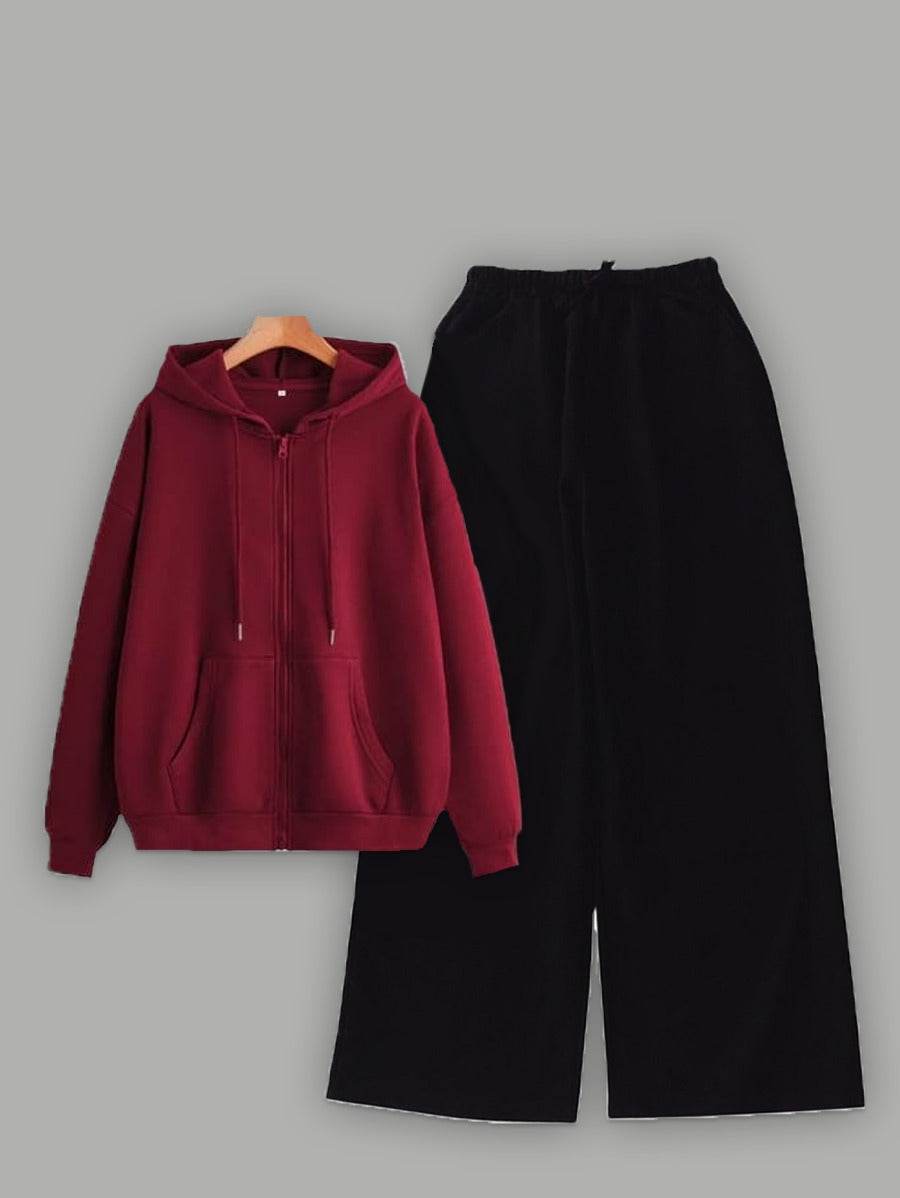 Basic Zipper Wide Leg Tracksuit - Zarar Outfit