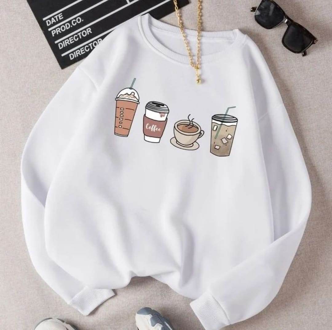 First Coffee Graphic Print Sweatshirt - Zarar Outfit