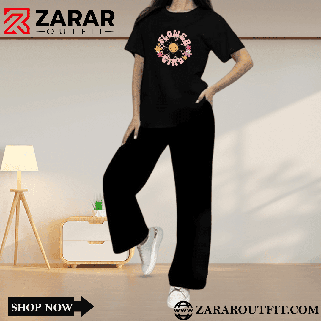 Flower Girl Graphic Wide Leg Tracksuit - Zarar Outfit