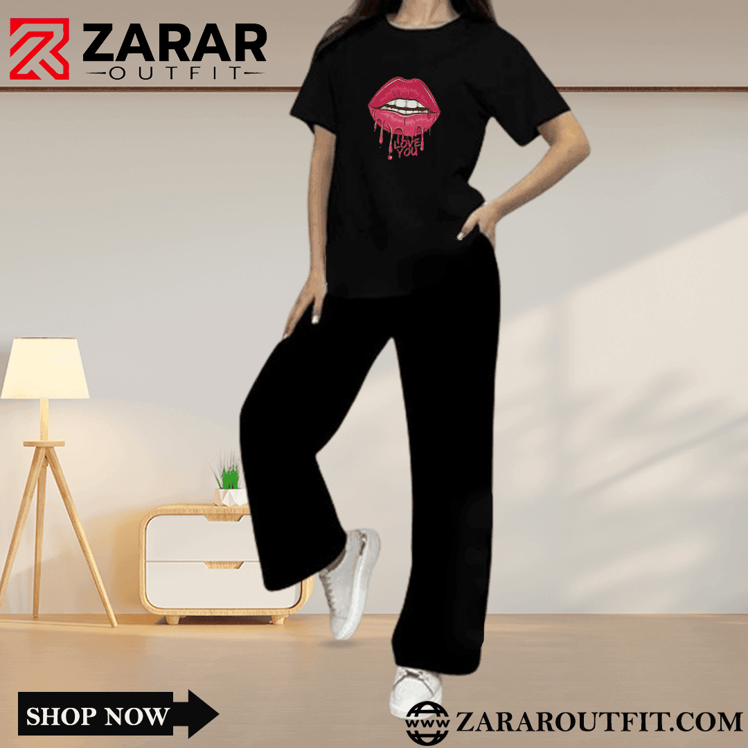 Lips Graphic Wide Leg Tracksuit - Zarar Outfit