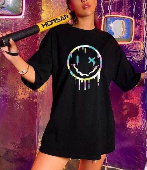 Rainbow Smiley Oversized/Drop Shoulder Tee - Zarar Outfit
