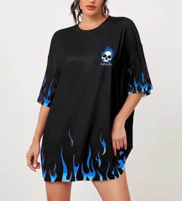 Fire Skull Oversized/Drop Shoulder Tee - Zarar Outfit