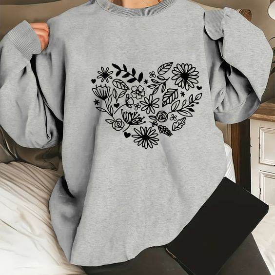 Flower Heart Graphic Print Sweatshirt - Zarar Outfit