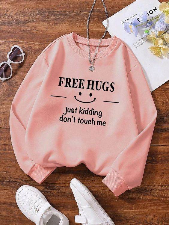 Free Hugs Graphic Print Sweatshirt - Zarar Outfit