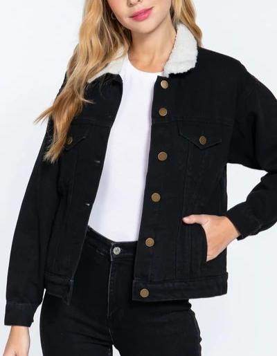 Collar Fur Denim Jacket - Zarar Outfit