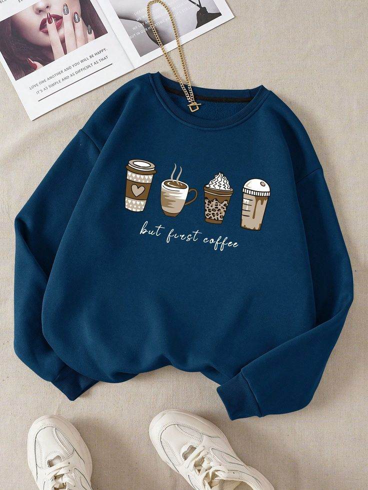 First Coffee Graphic Print Sweatshirt - Zarar Outfit