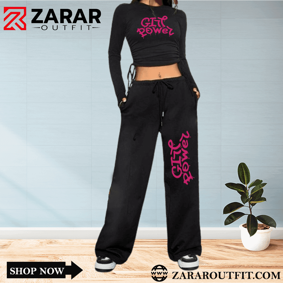 Girl Power Drawstring Wide Leg Tracksuit - Zarar Outfit