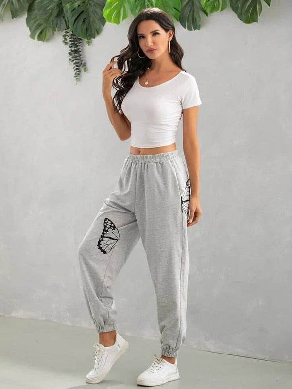 Butterfly Print Elastic Waists Tracksuit - Zarar Outfit