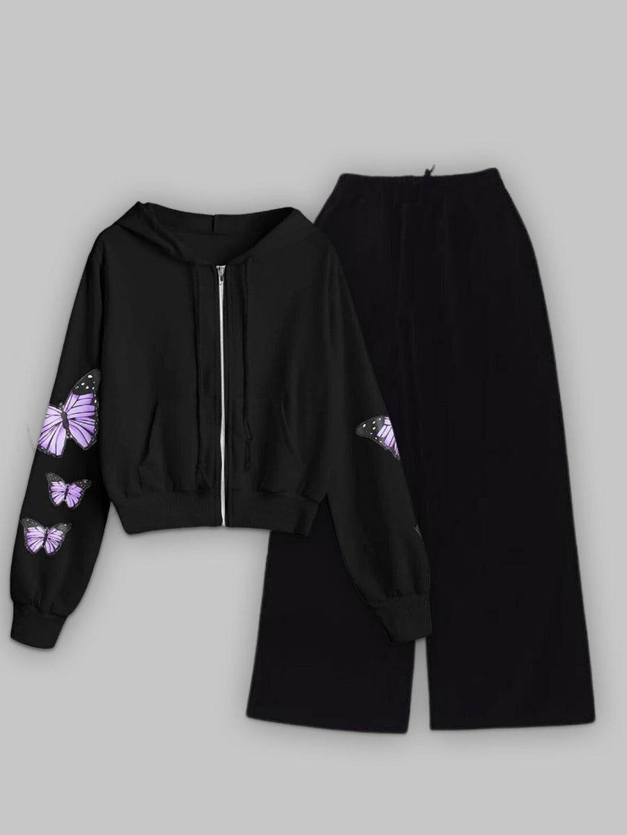 Butterfly Zipper Wide Leg Tracksuit - Zarar Outfit