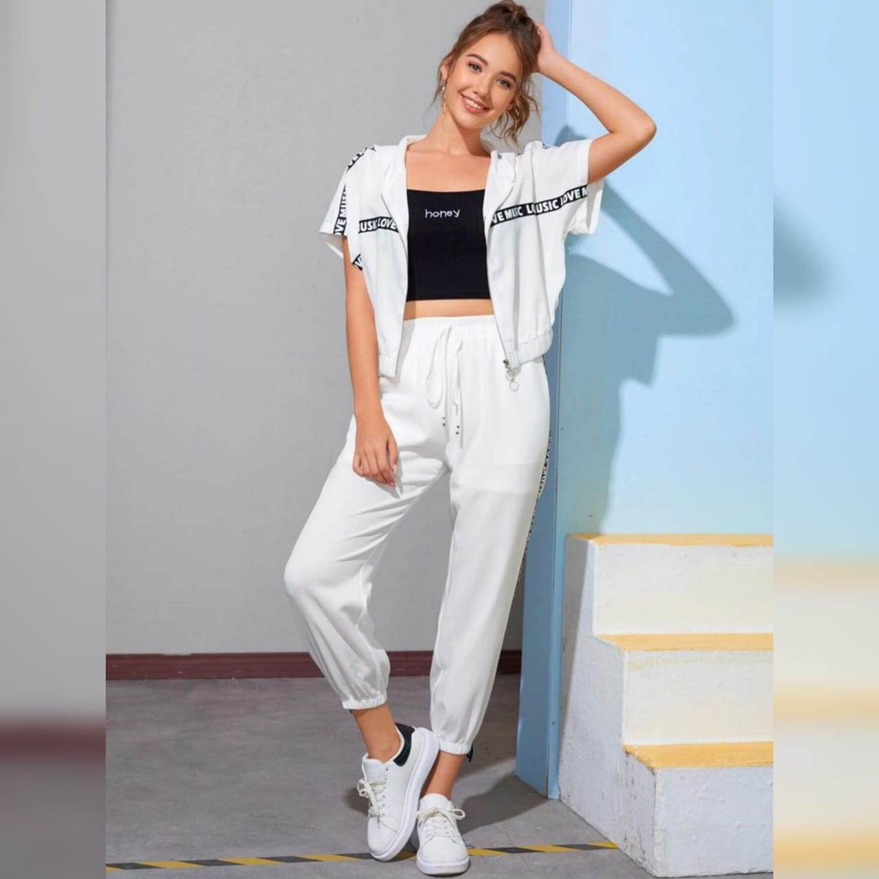 Honey Crop Hoodie 3PC Tracksuit - Zarar Outfit