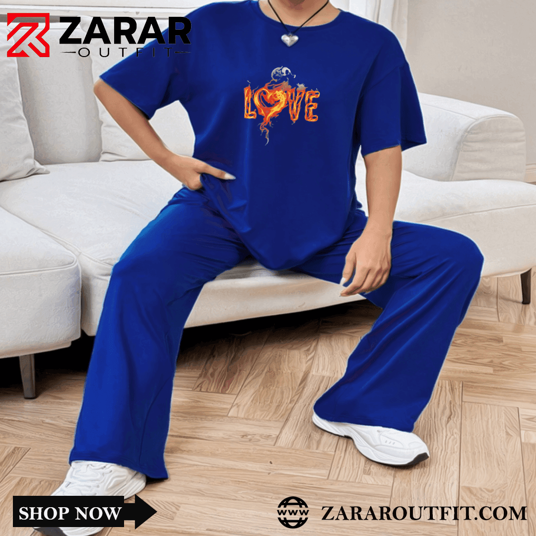 Love Graphic Wide Leg Tracksuit - Zarar Outfit